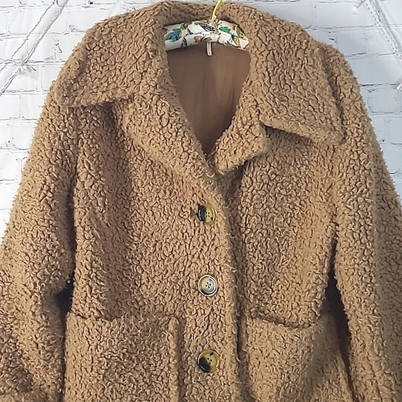 FREE PEOPLE So Soft Faux Shearling Sherpa Teddy Coat JACKET BROWN Womens Size M - Picture 9 of 17